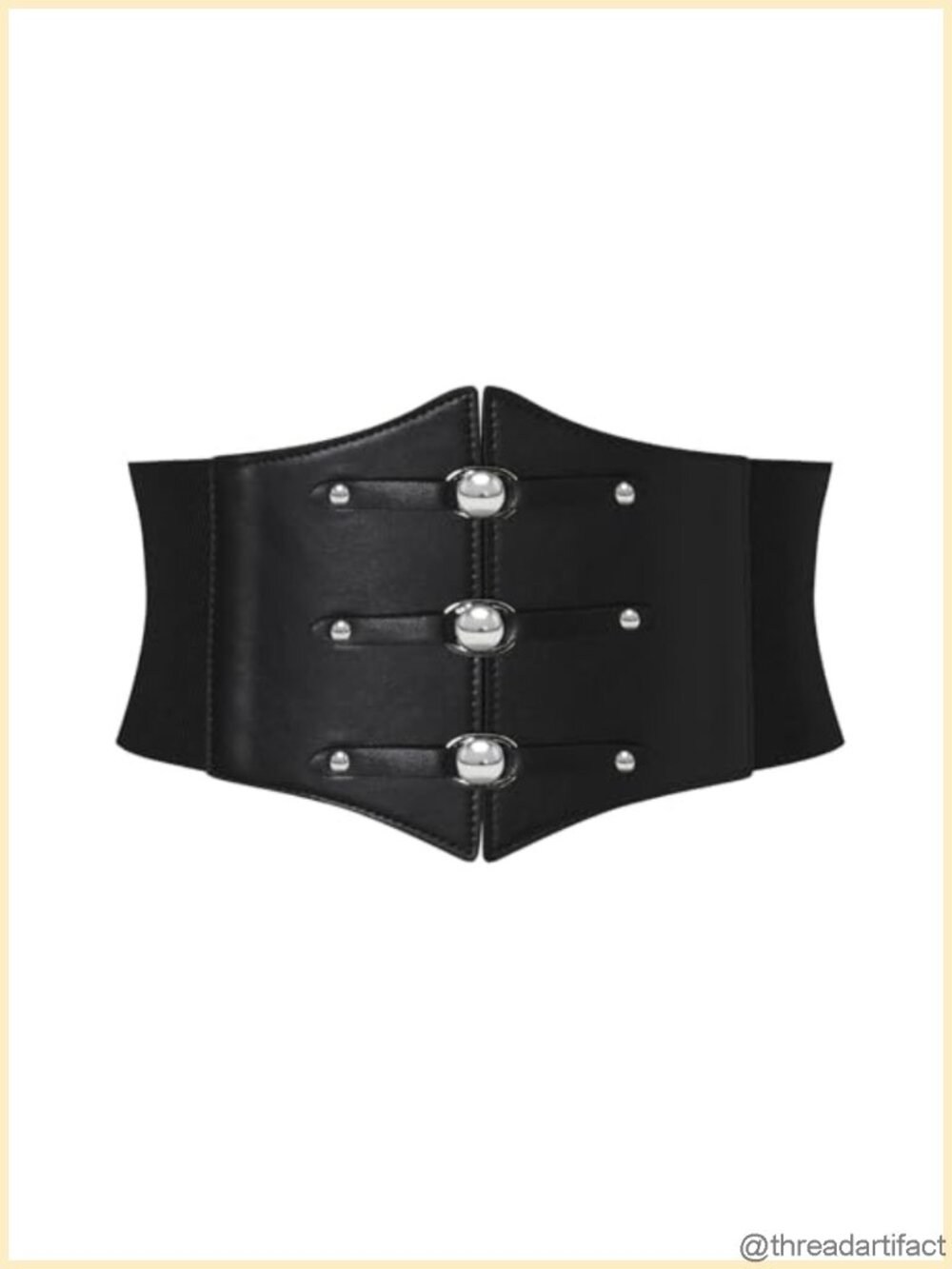 Women's Wide Elastic Corset Belt Faux Leather Silver Rivet Waist Belt